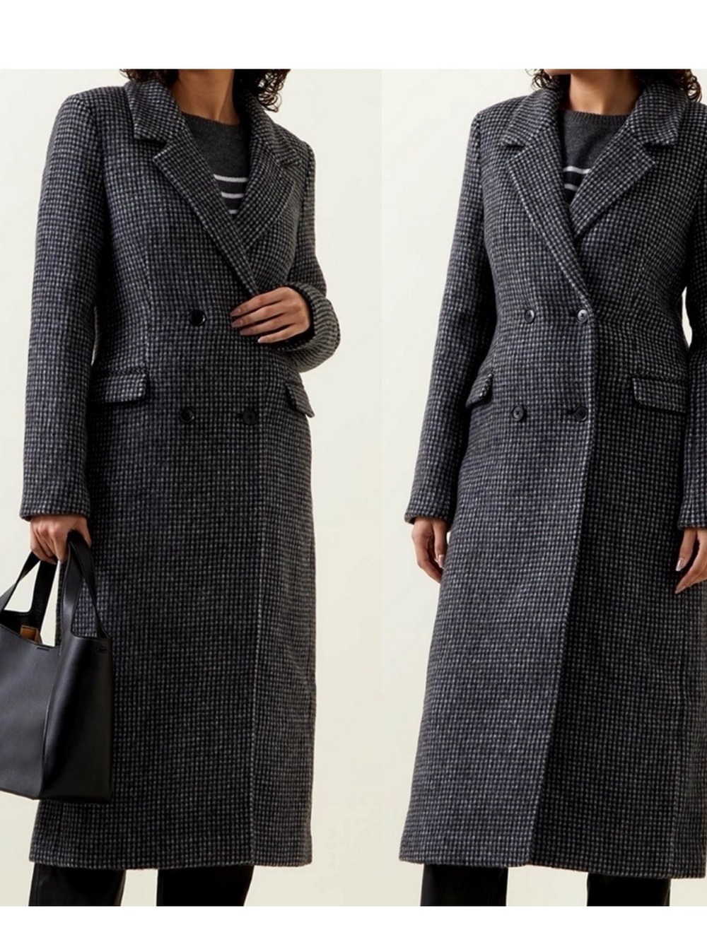 Reformation Baker Houndstooth Wool Blend Double Breasted Coat
